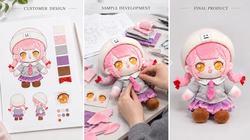 Custom plush toy manufacturing process from customer design and sample development to final plush doll Custom plush toy manufacturing process from customer design and sample development to final plush doll